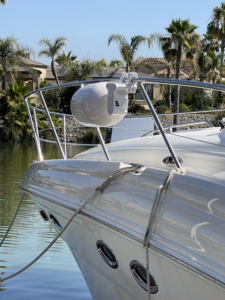 A boat with a fender system installed on the deck